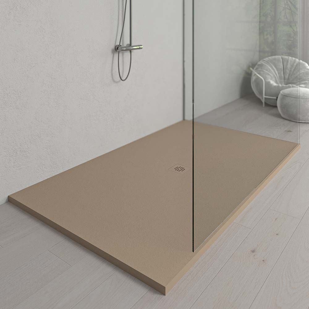 Plato ducha resina Extragrande XXL con textura pizarra y antideslizante MOKA Ral 1019 - Imagen 2