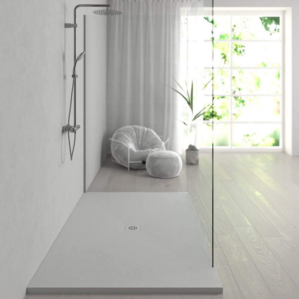 Plato ducha resina Extragrande XXL con textura pizarra y antideslizante ARENA Ral 7035 - Imagen 3