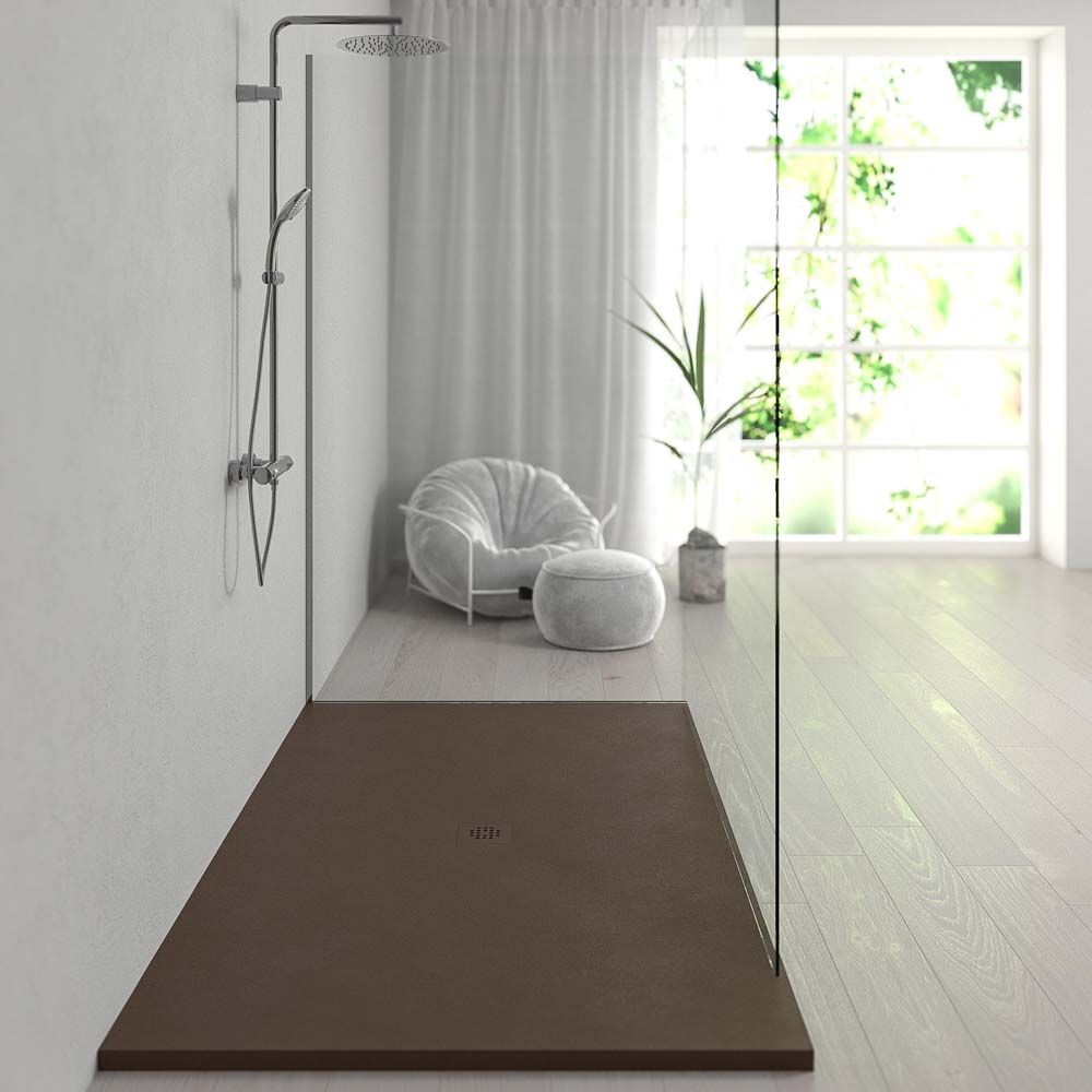 Plato ducha resina Extragrande XXL con textura pizarra y antideslizante MARRON Ral 8014 - Imagen 3