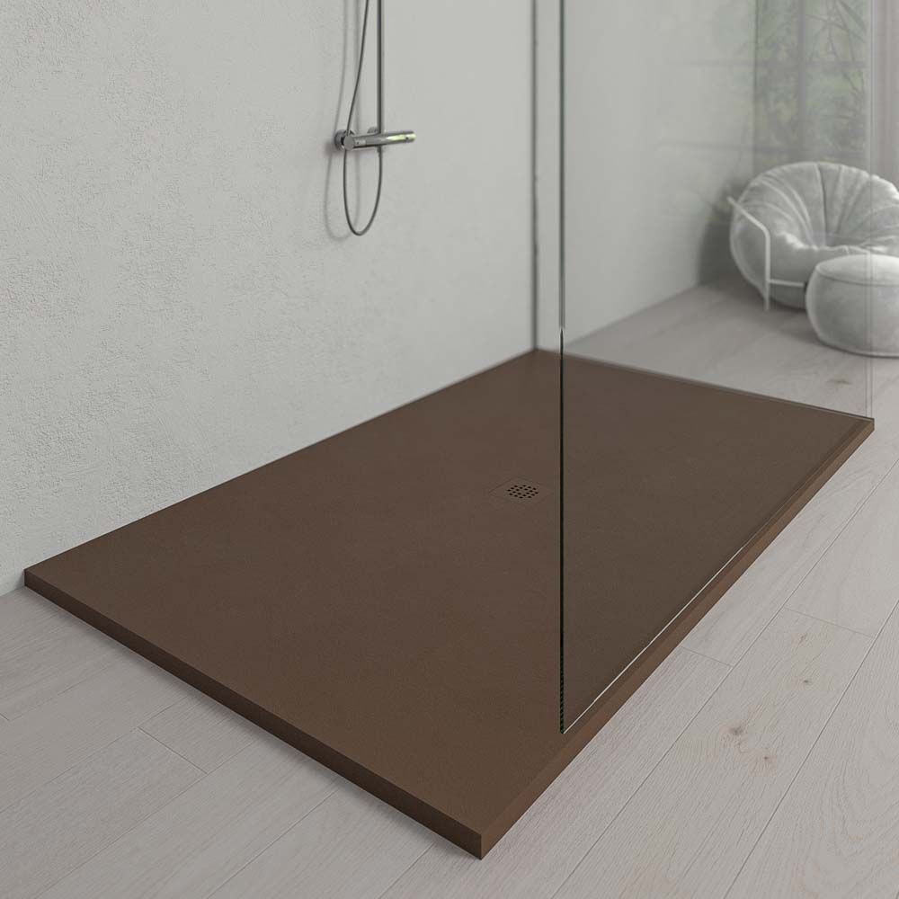 Plato ducha resina Extragrande XXL con textura pizarra y antideslizante MARRON Ral 8014 - Imagen 2