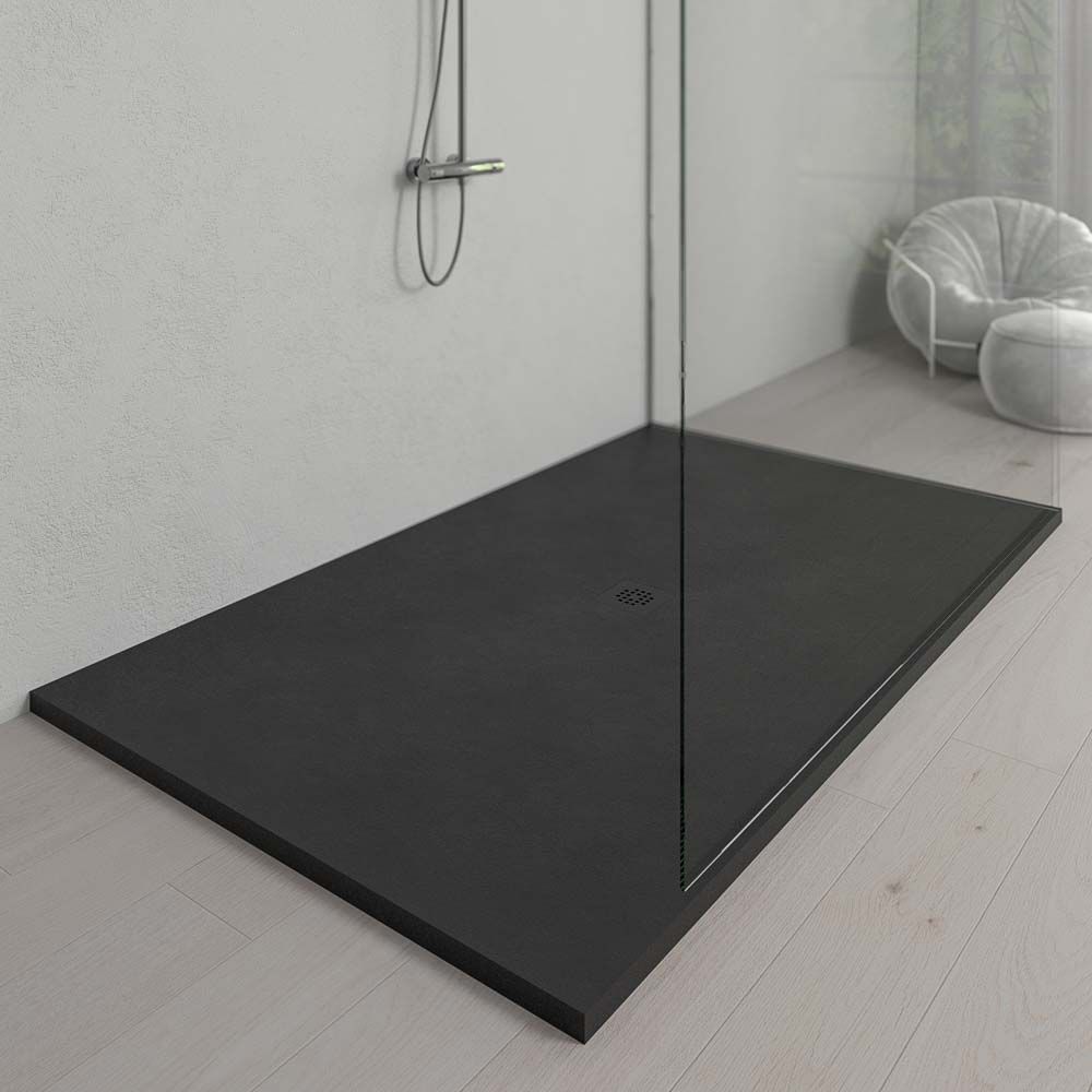 Plato ducha resina Extragrande XXL con textura pizarra y antideslizante NEGRO Ral 9005 - Imagen 2