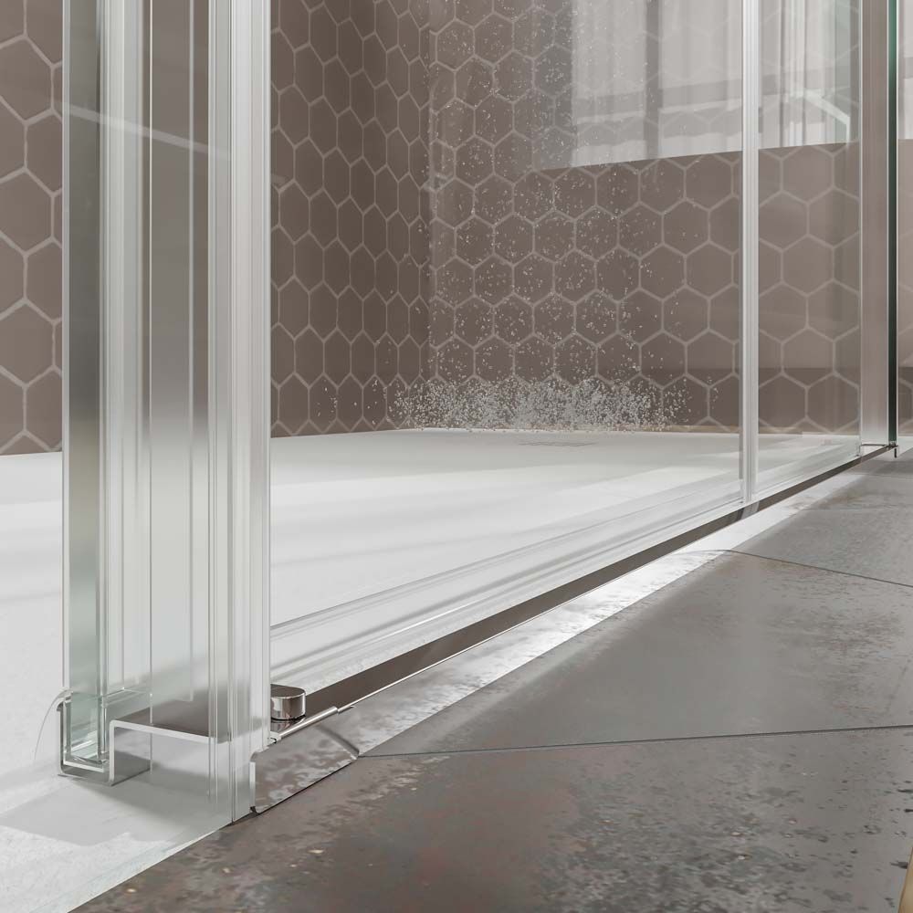 Mampara de ducha TECH HIGH rectangular 1 fijo - 1 puerta corredera + 1 fijo vidrio 8 mm. ACERO INOXIDABLE Fábricada a techo - Imagen 5