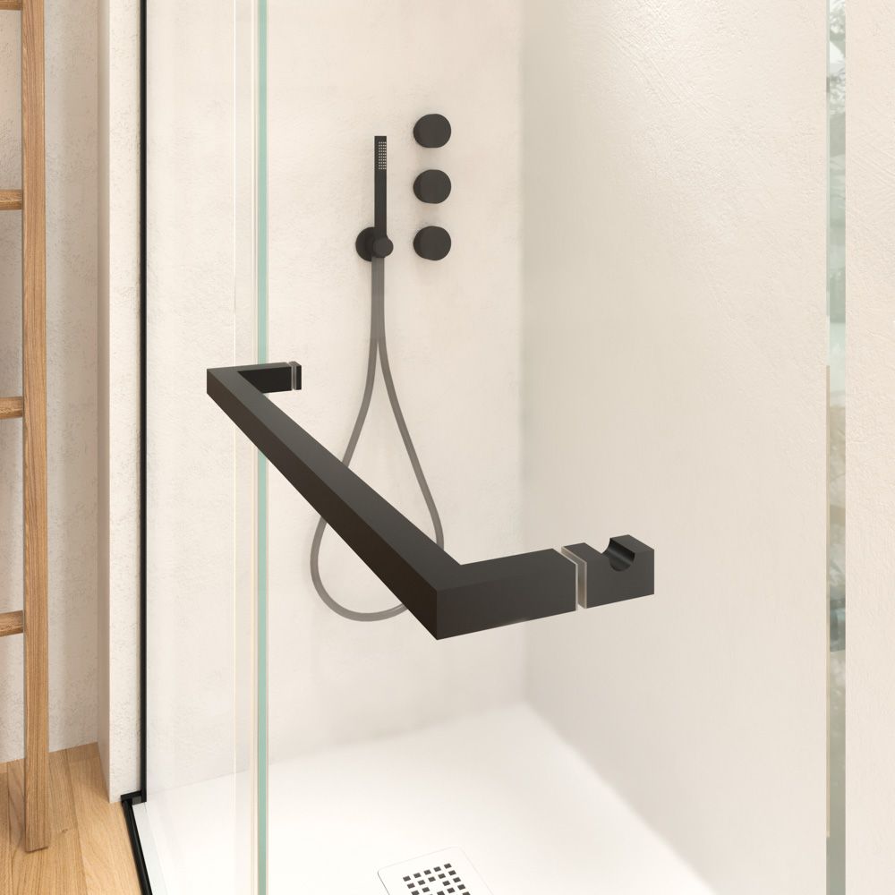 Mampara de ducha VERONA frontal abierta 1 fijo- 1 puerta corredera acabado. NEGRO MATE - Imagen 3