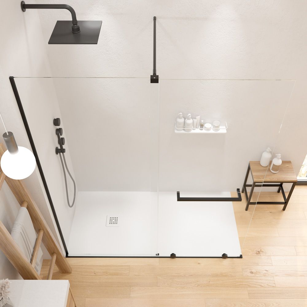 Mampara de ducha VERONA frontal abierta 1 fijo- 1 puerta corredera acabado. NEGRO MATE - Imagen 2