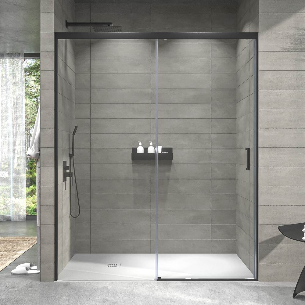Mampara de ducha NOVUM frontal 1 fijo - 1 puerta corredera vidrio transparente 6 mm. CUERO NEGRO - Imagen 6