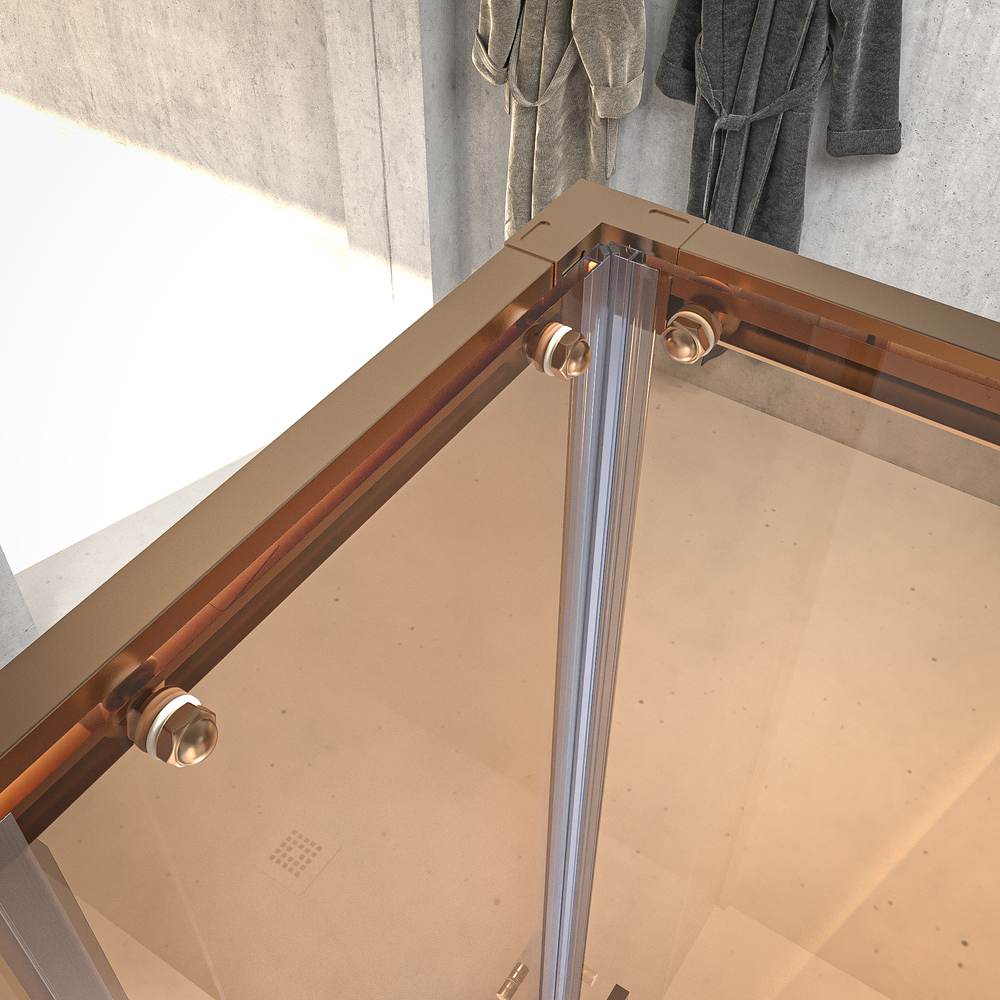 Mampara de ducha NOVUM rectangular 2 fijos - 2 puertas correderas vidrio 6 mm. Parsol bronce ACERO INOXIDABLE Cobre mate - Imagen 5