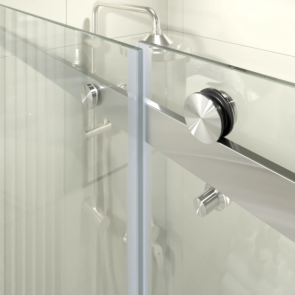 Mampara de ducha acero inoxidable LEXY frontal 1 fijo - 1 puerta corredera vidrio 8 mm. - Imagen 4