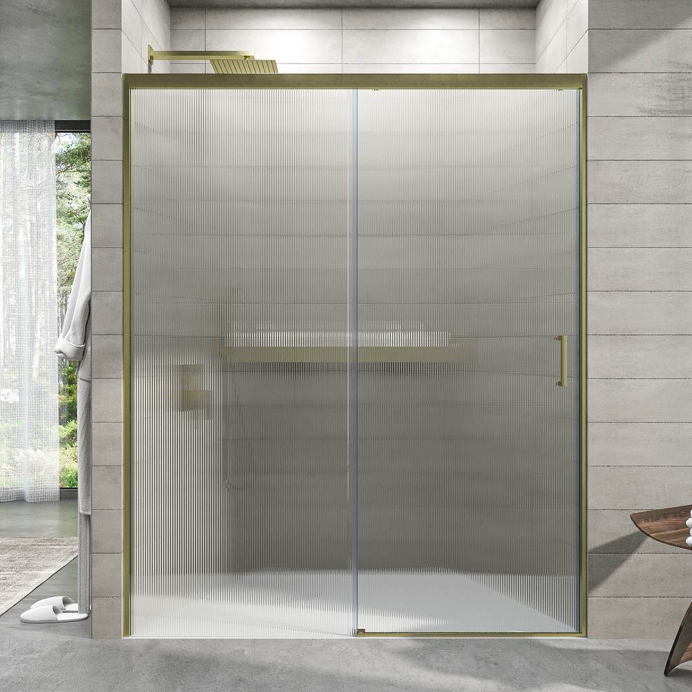 Mampara de ducha NOVUM frontal 1 fijo - 1 puerta corredera vidrio acanalado 6 mm. ORO MATE - Imagen 2