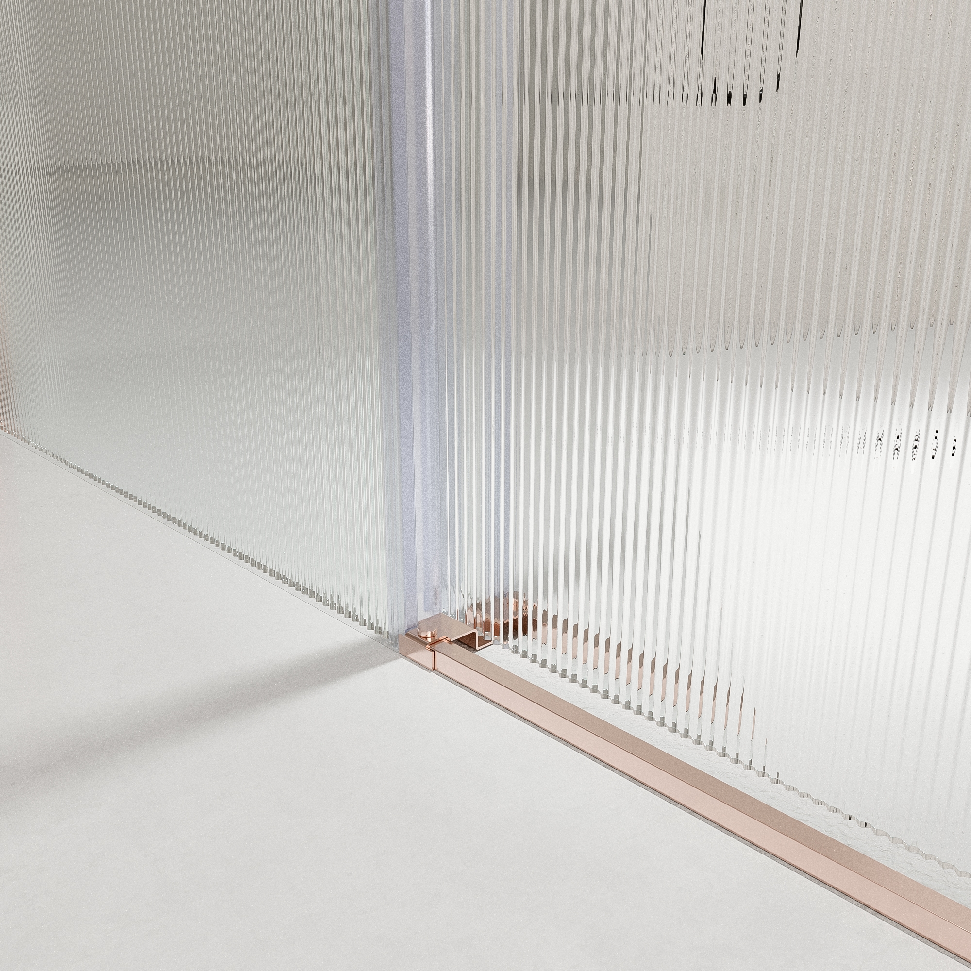 Mampara de ducha NOVUM rectangular 1 fijo - 1 puerta corredera + 1 fijo vidrio 6 mm. vidrio acanalado ACERO INOXIDABLE Oro rosa - Imagen 6