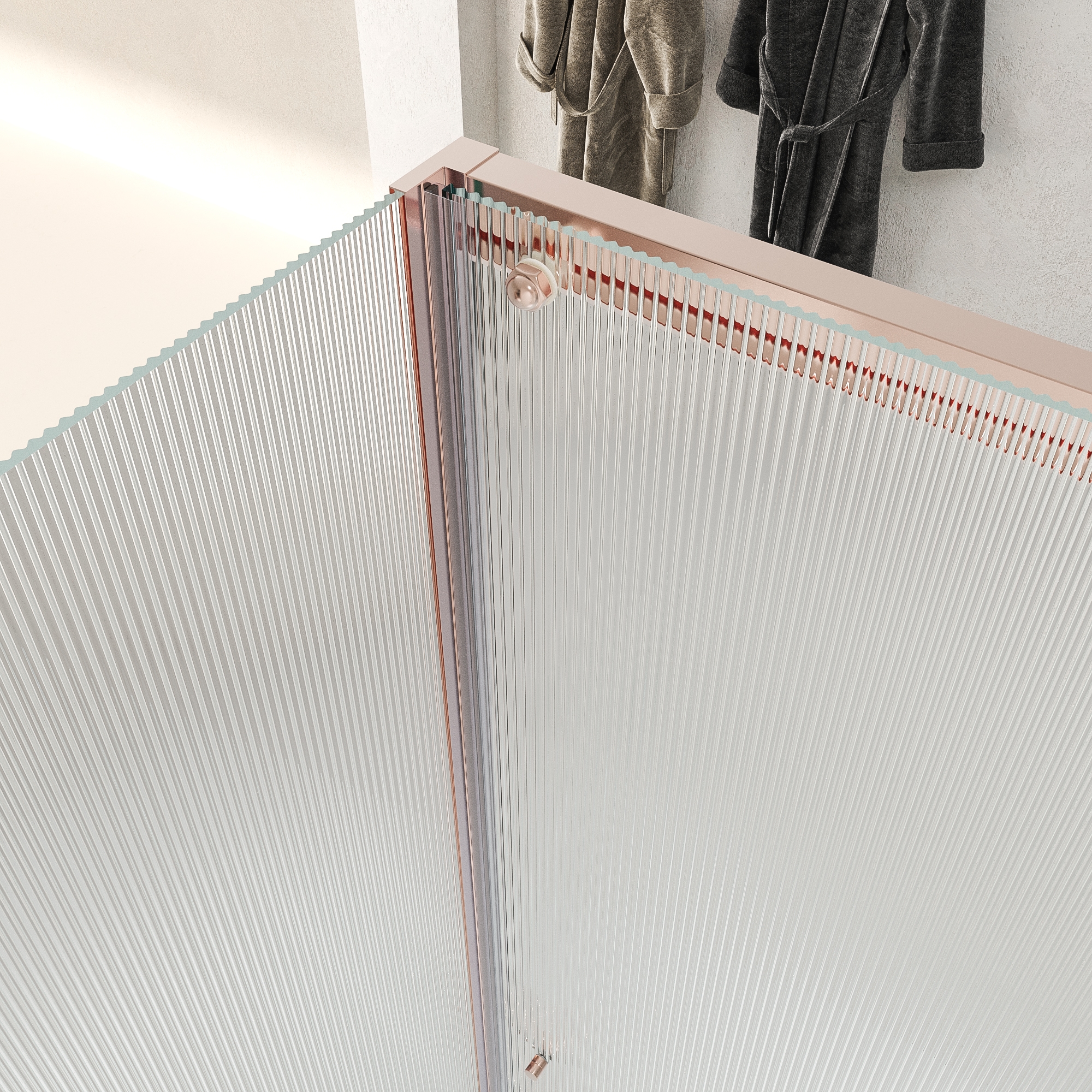 Mampara de ducha NOVUM rectangular 1 fijo - 1 puerta corredera + 1 fijo vidrio 6 mm. vidrio acanalado ACERO INOXIDABLE Oro rosa - Imagen 5