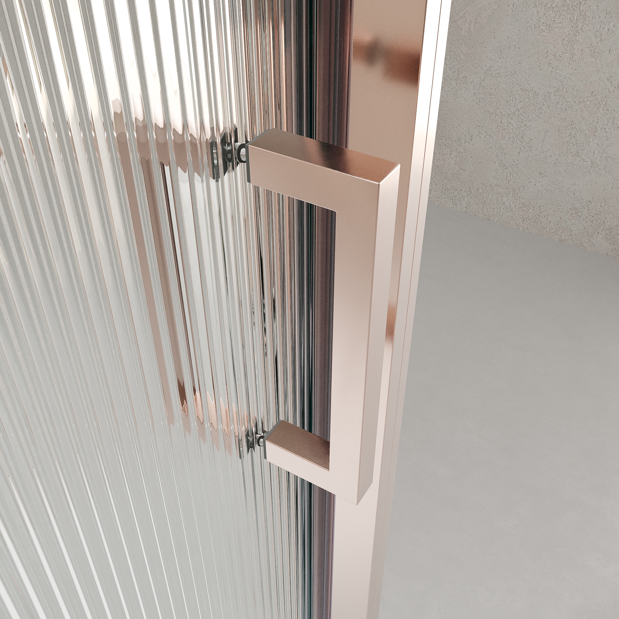 Mampara de ducha NOVUM rectangular 1 fijo - 1 puerta corredera + 1 fijo vidrio 6 mm. vidrio acanalado ACERO INOXIDABLE Oro rosa - Imagen 4