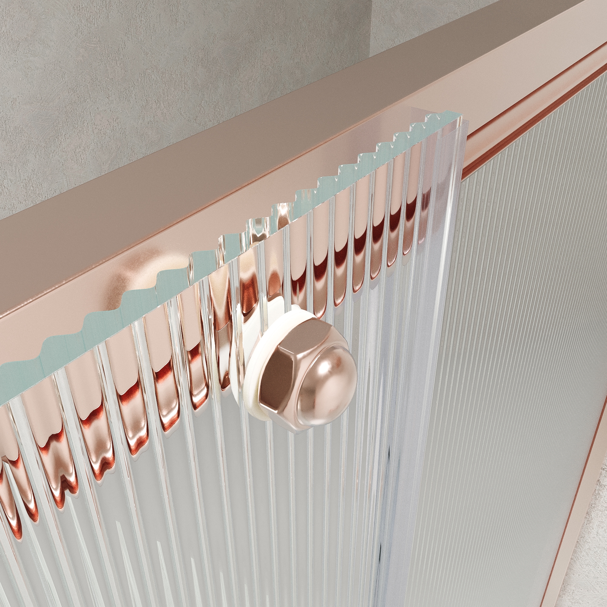 Mampara de ducha NOVUM rectangular 1 fijo - 1 puerta corredera + 1 fijo vidrio 6 mm. vidrio acanalado ACERO INOXIDABLE Oro rosa - Imagen 2