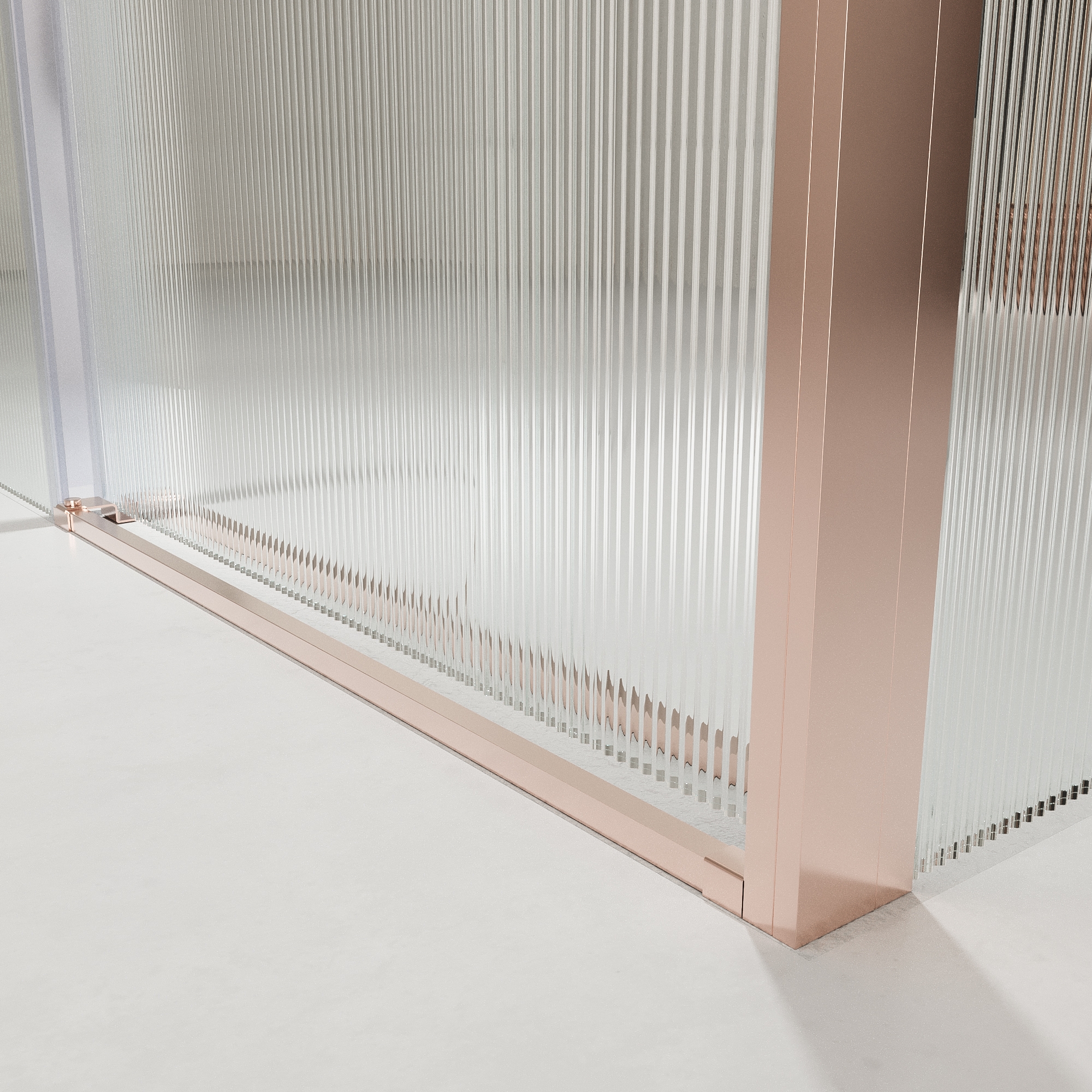 Mampara de ducha NOVUM rectangular 1 fijo - 1 puerta corredera + 1 fijo vidrio 6 mm. vidrio acanalado ACERO INOXIDABLE Oro rosa - Imagen 8