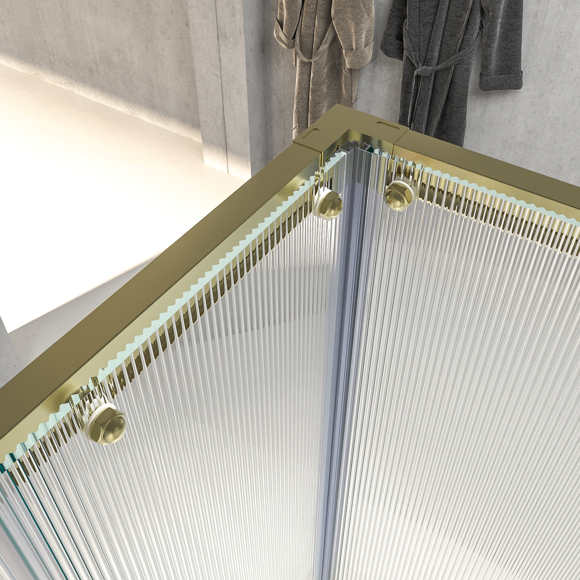 Mampara de ducha NOVUM rectangular 2 fijos - 2 puertas correderas vidrio 6 mm. Acanalado ACERO INOXIDABLE Oro mate - Imagen 4