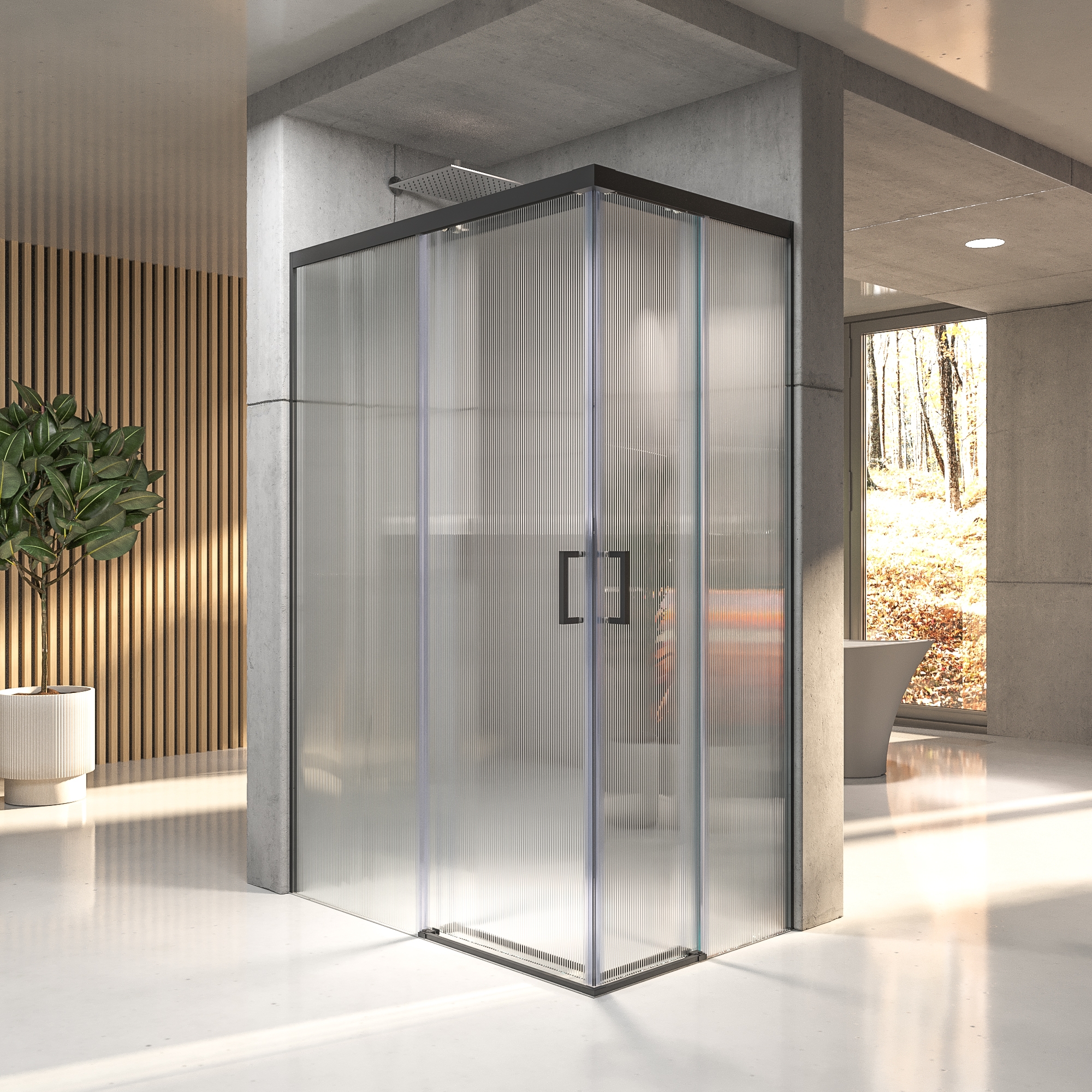 Mampara de ducha NOVUM rectangular 2 fijos - 2 puertas correderas vidrio 6 mm. Acanalado ACERO INOXIDABLE Gun metal