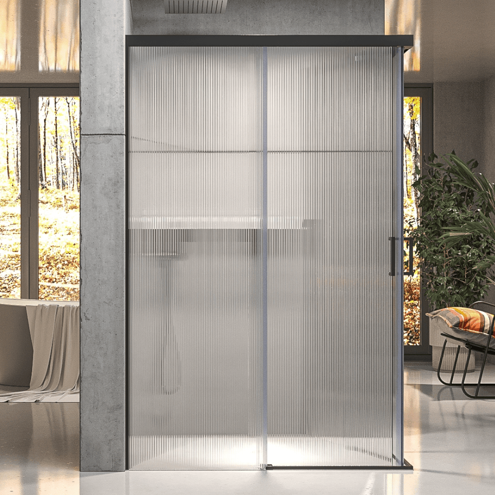 Mampara de ducha NOVUM rectangular 2 fijos - 2 puertas correderas vidrio 6 mm. Acanalado ACERO INOXIDABLE Gun metal - Imagen 4