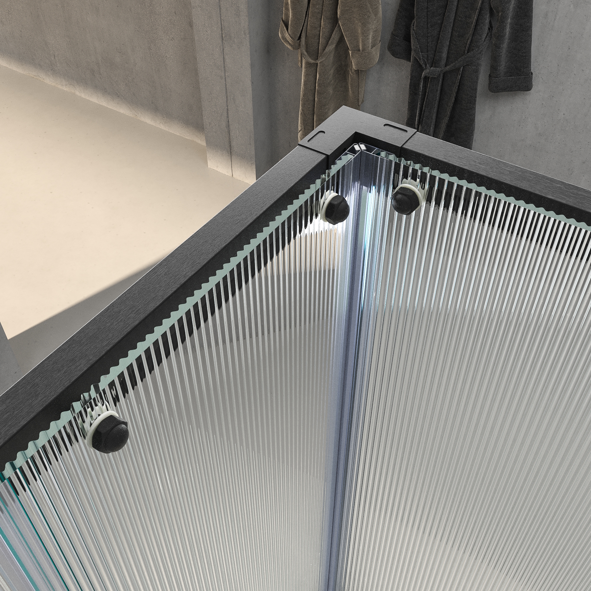 Mampara de ducha NOVUM rectangular 2 fijos - 2 puertas correderas vidrio 6 mm. Acanalado ACERO INOXIDABLE Gun metal - Imagen 2