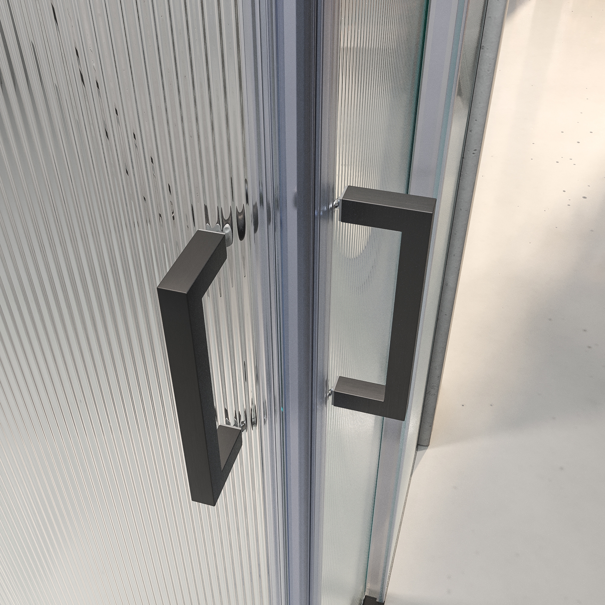 Mampara de ducha NOVUM rectangular 2 fijos - 2 puertas correderas vidrio 6 mm. Acanalado ACERO INOXIDABLE Gun metal - Imagen 5