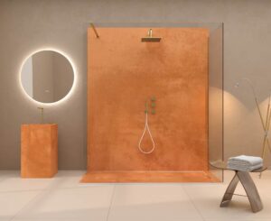 Panel de revestimiento para pared de baño MSCOMPACT efecto cemento COBRE