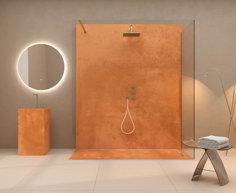 Panel de revestimiento para pared de baño MSCOMPACT efecto cemento COBRE