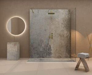 Panel de revestimiento para pared de baño MSCOMPACT efecto cemento CINZA