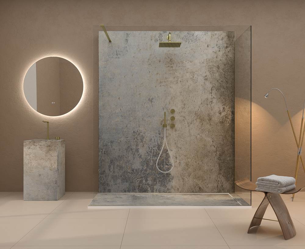 Panel de revestimiento para pared de baño MSCOMPACT efecto cemento CINZA