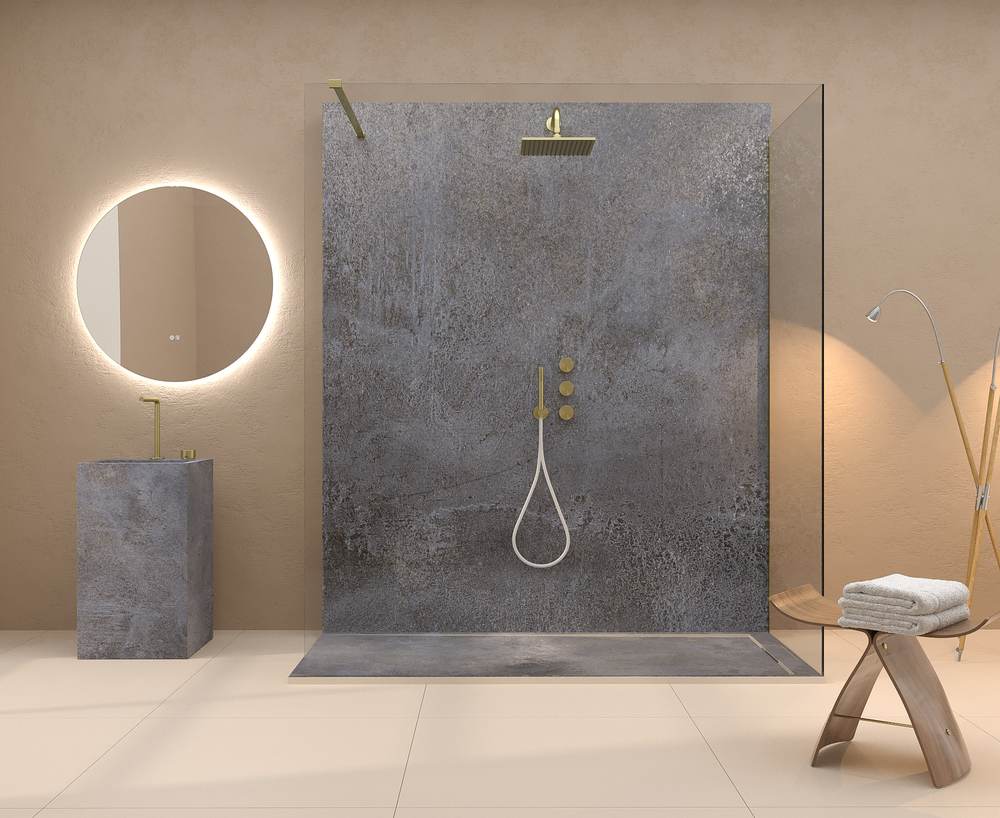 Panel de revestimiento para pared de baño MSCOMPACT efecto cemento LINOS