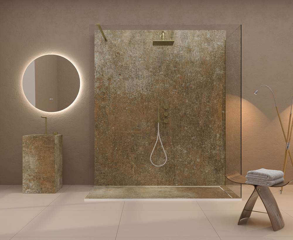 Panel de revestimiento para pared de baño MSCOMPACT efecto cemento TIRA