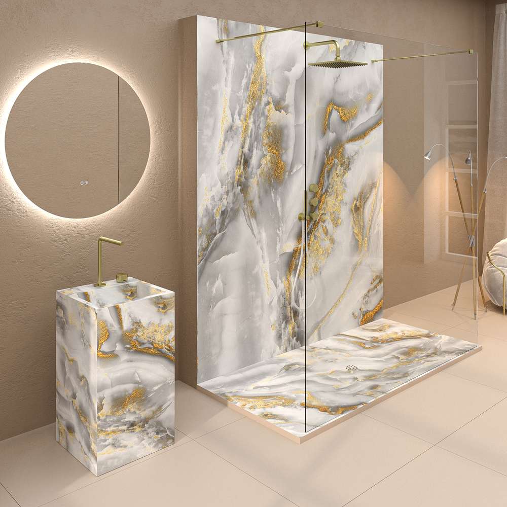 Panel de revestimiento para pared de baño MSCOMPACT efecto mármol ALMA