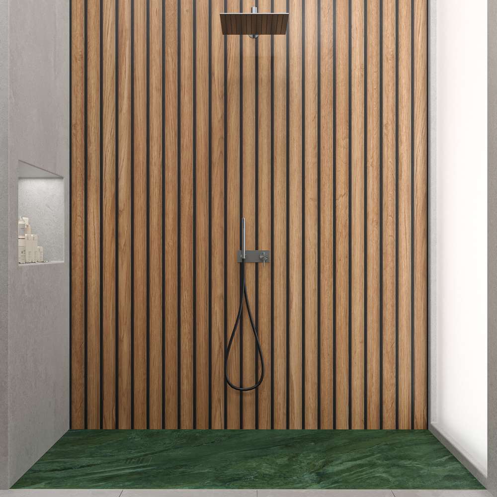 Panel de revestimiento para pared de baño MSCOMPACT efecto madera ANETO