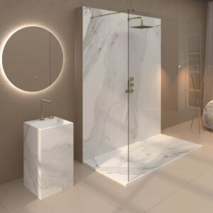 Panel de revestimiento para pared de baño MSCOMPACT efecto mármol ARABESCATO