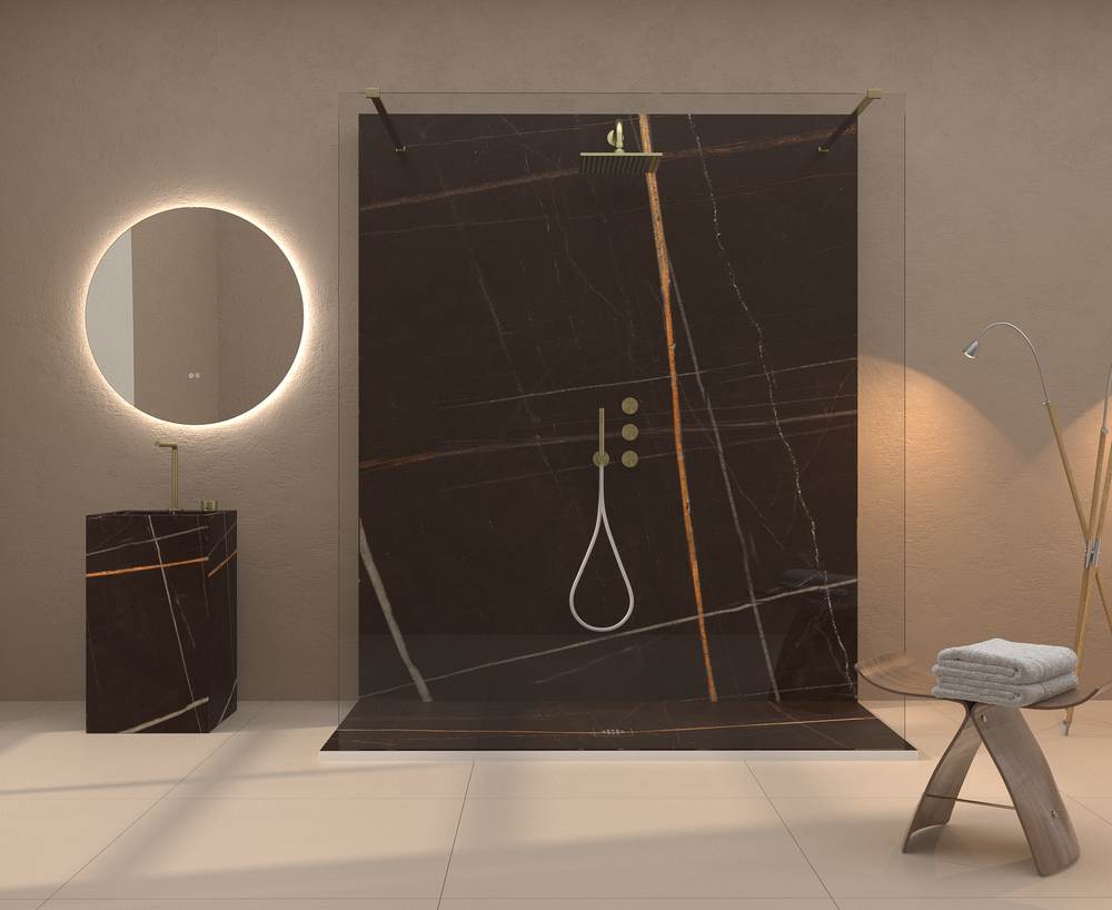 Panel de revestimiento para pared de baño MSCOMPACT efecto mármol BROWN - Imagen 2