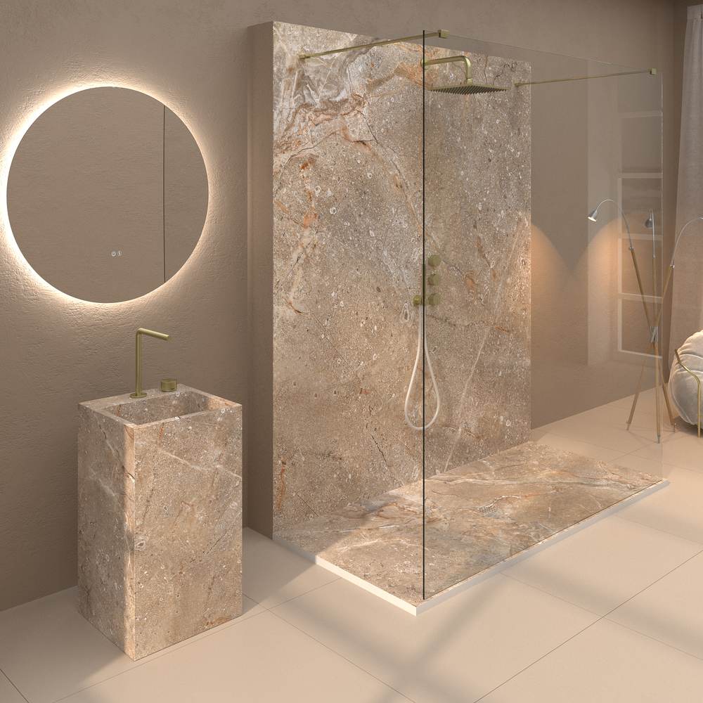 Panel de revestimiento para pared de baño MSCOMPACT efecto mármol CORALITO