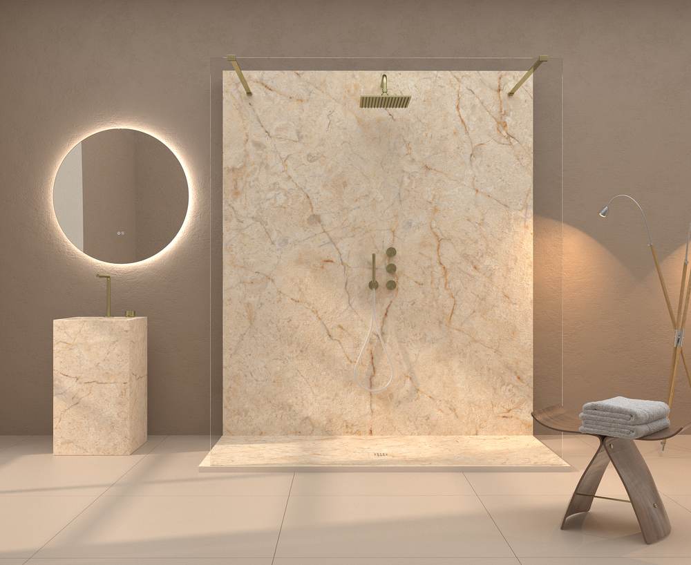 Panel de revestimiento para pared de baño MSCOMPACT efecto mármol CREMA - Imagen 2