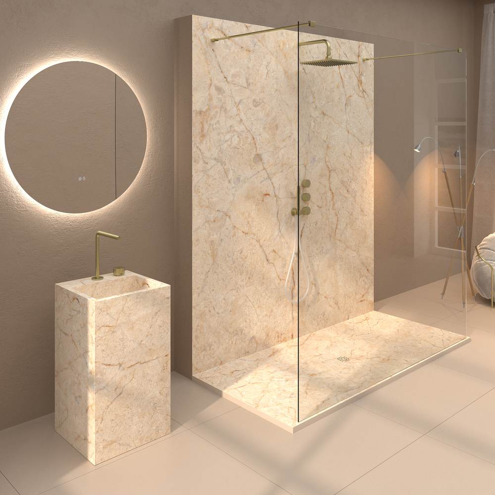 Panel de revestimiento para pared de baño MSCOMPACT efecto mármol CREMA