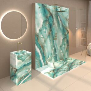 Panel de revestimiento para pared de baño MSCOMPACT efecto mármol GREEN