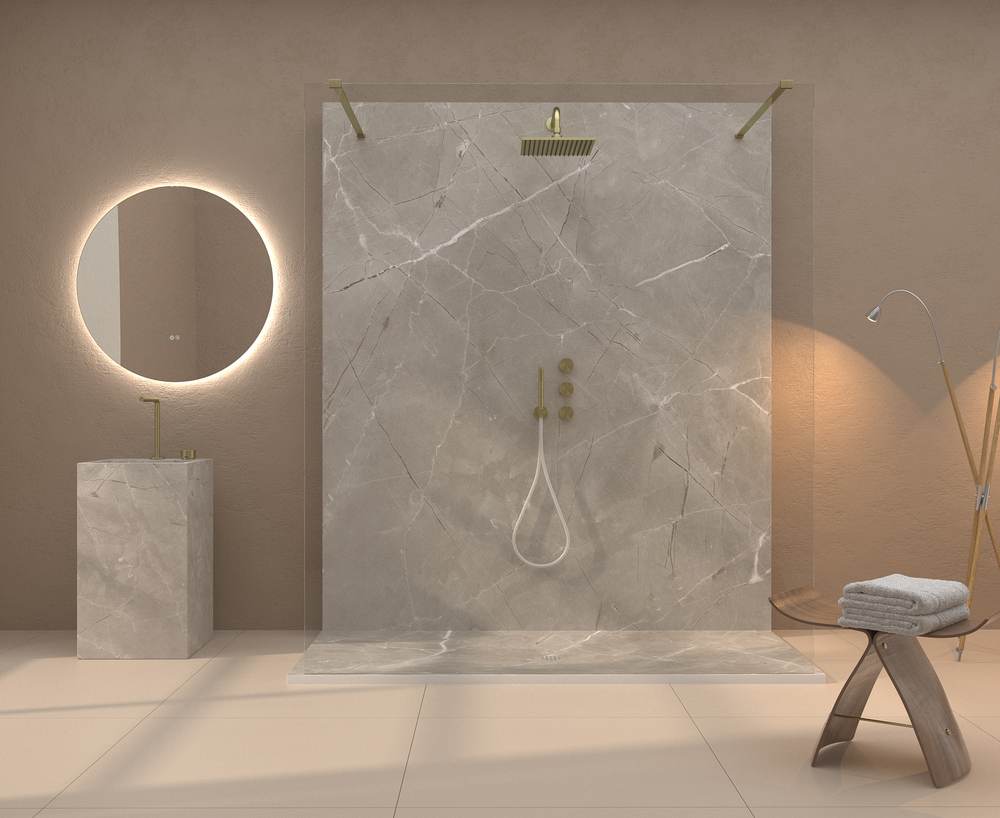 Panel de revestimiento para pared de baño MSCOMPACT efecto mármol GRIGIO - Imagen 3