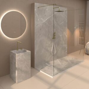 Panel de revestimiento para pared de baño MSCOMPACT efecto mármol GRIGIO