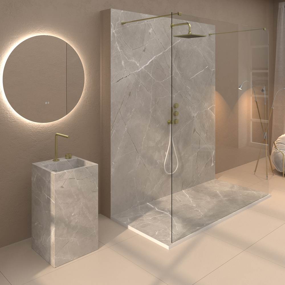 Panel de revestimiento para pared de baño MSCOMPACT efecto mármol GRIGIO