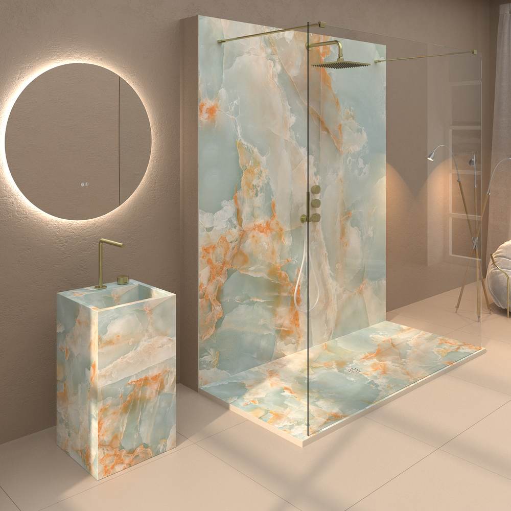 Panel de revestimiento para pared de baño MSCOMPACT efecto mármol LUMINUS