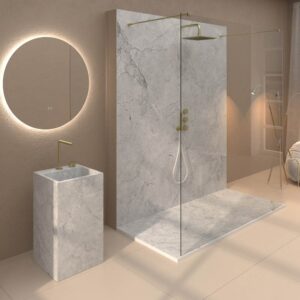 Panel de revestimiento para pared de baño MSCOMPACT efecto mármol RAIN