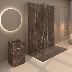 Panel de revestimiento para pared de baño MSCOMPACT efecto mármol TRANCO