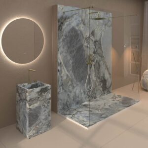 Panel de revestimiento para pared de baño MSCOMPACT efecto mármol TRIANA