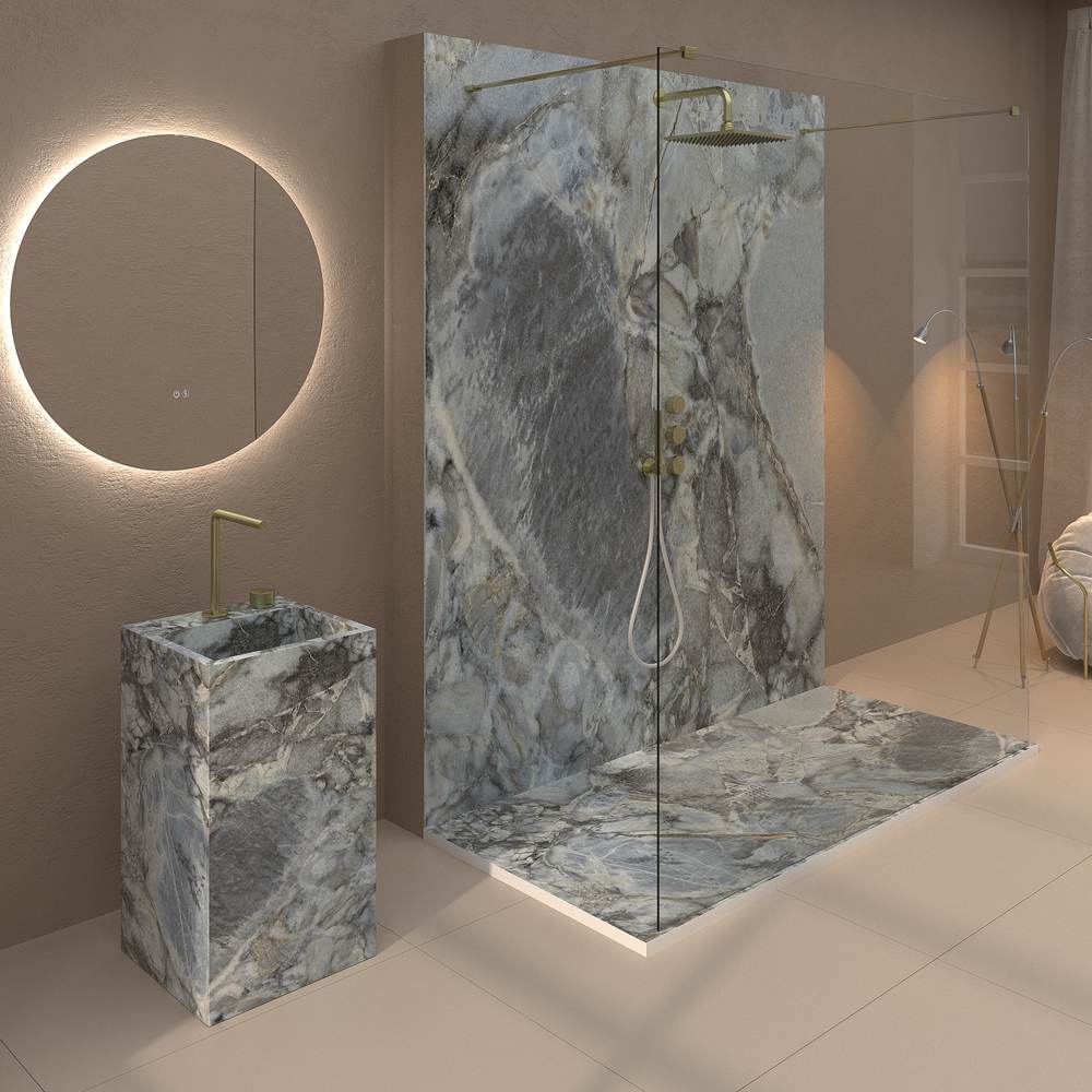 Panel de revestimiento para pared de baño MSCOMPACT efecto mármol TRIANA