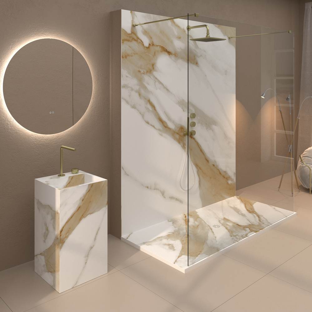 Panel de revestimiento para pared de baño MSCOMPACT efecto mármol ZARES