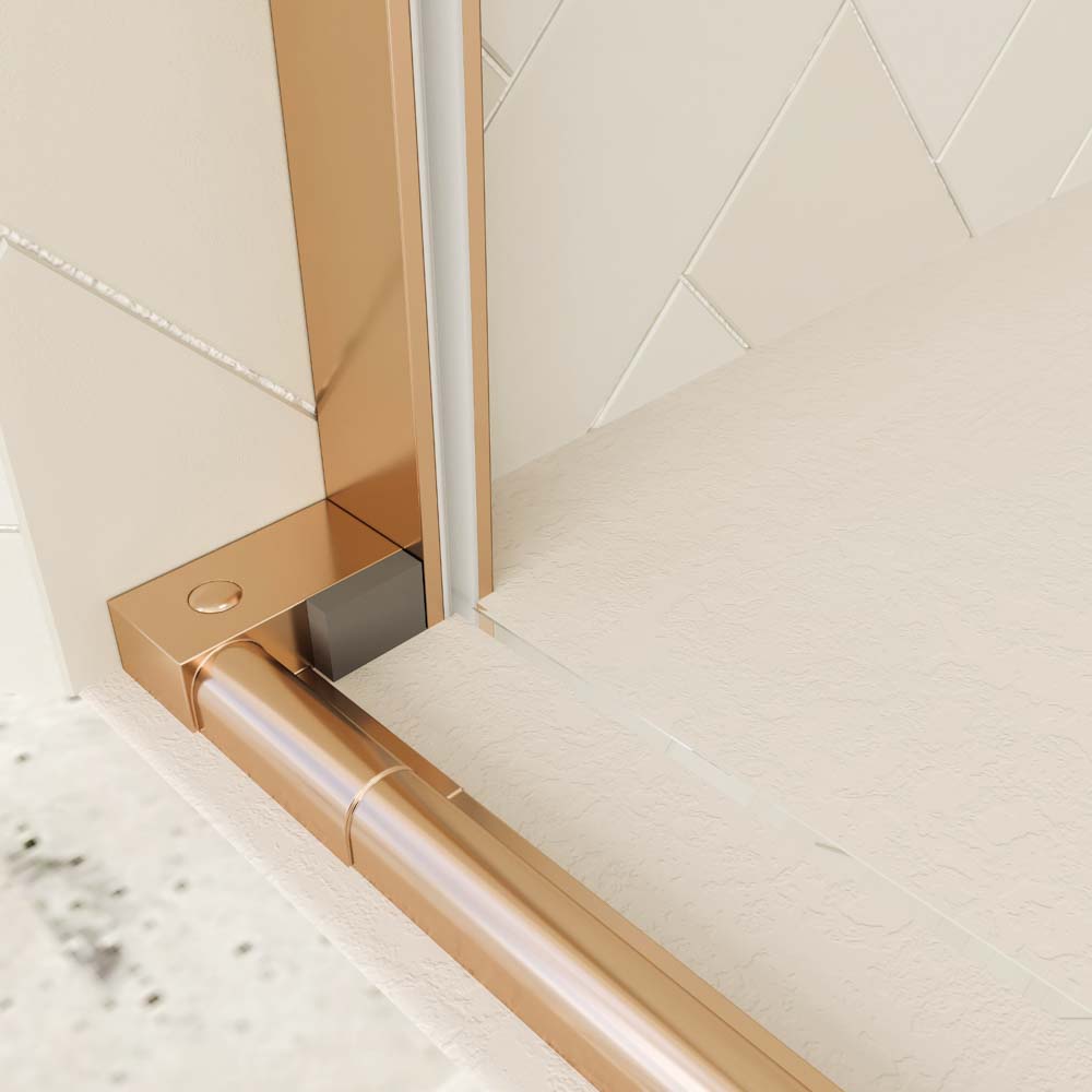 Mampara de ducha rectangular VERONA apertura frontal 1 fijo-1 puerta corredera con ruedas inferiores + 1 fijo acabado COBRE - Imagen 10