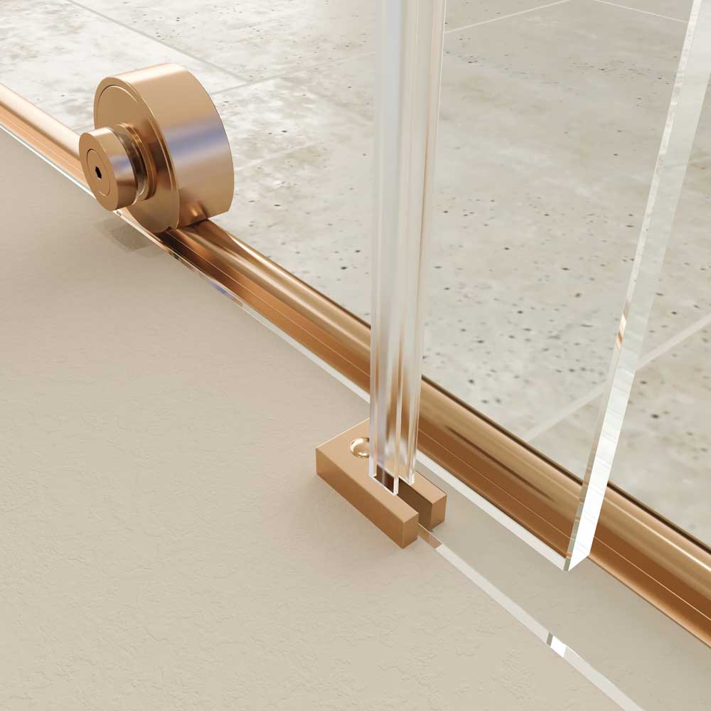 Mampara de ducha rectangular VERONA apertura frontal 1 fijo-1 puerta corredera con ruedas inferiores + 1 fijo acabado COBRE - Imagen 9