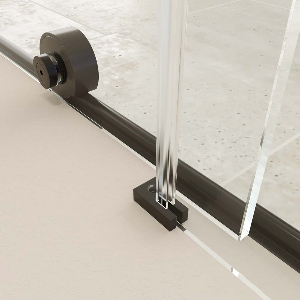 Mampara de ducha rectangular VERONA apertura frontal 1 fijo-1 puerta corredera con ruedas inferiores + 1 fijo acabado NEGRO MATE - Imagen 9