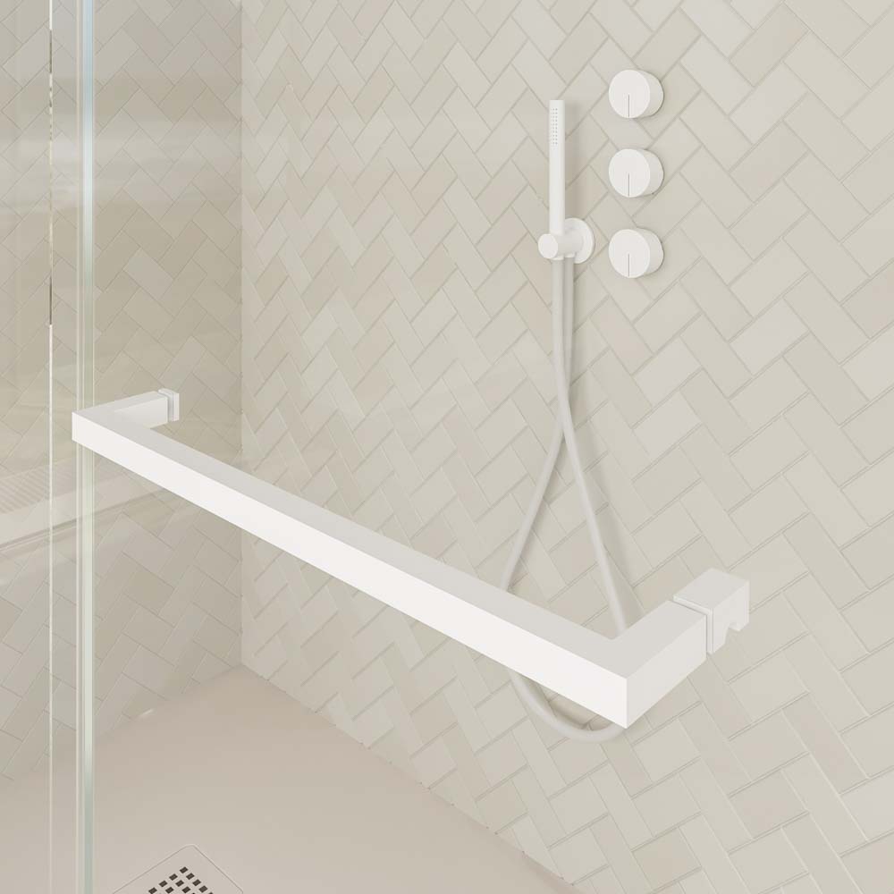 Mampara de ducha rectangular VERONA apertura frontal 1 fijo-1 puerta corredera con ruedas inferiores + 1 fijo acabado BLANCO MATE - Imagen 10