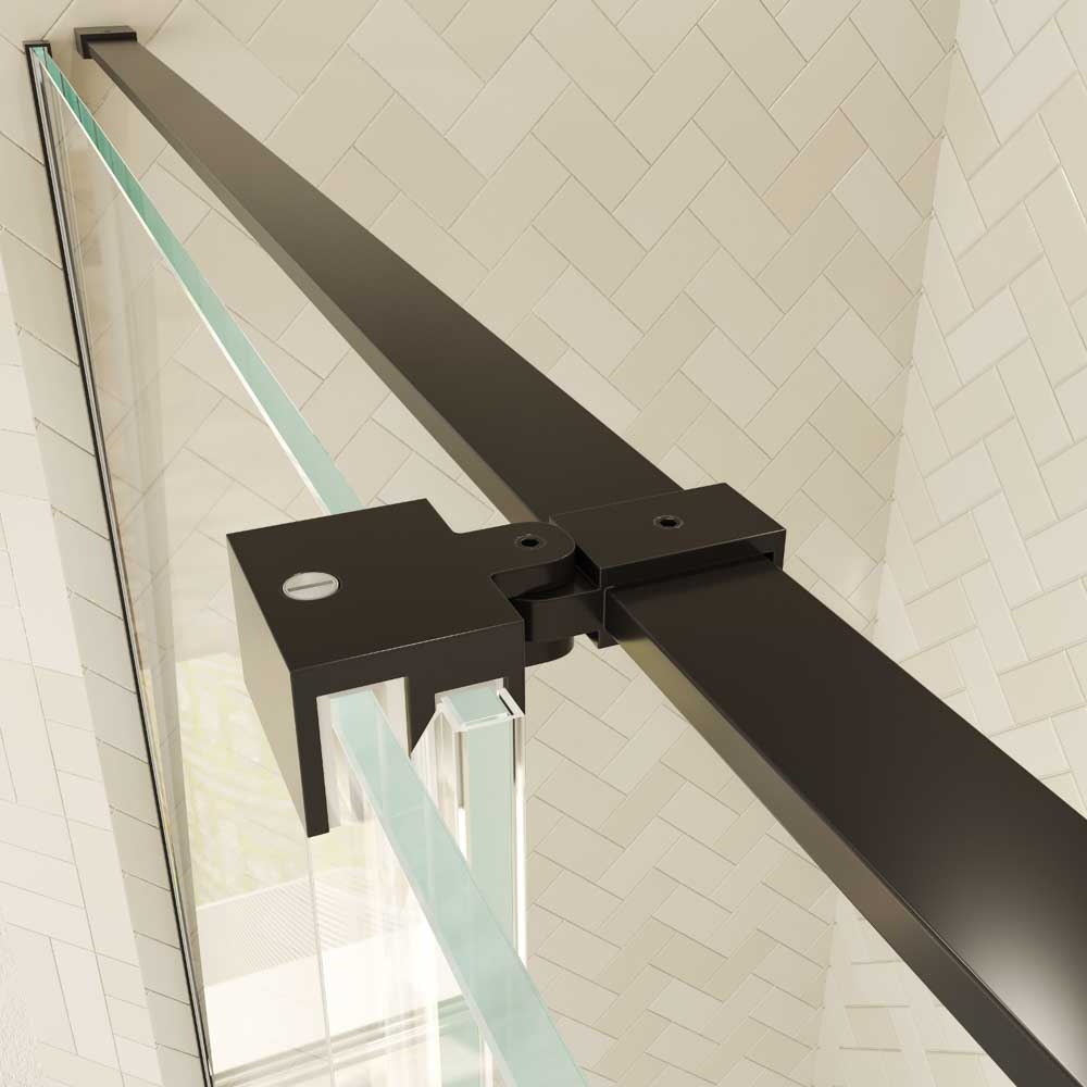 Mampara de ducha rectangular VERONA apertura frontal 1 fijo-1 puerta corredera con ruedas inferiores + 1 fijo acabado NEGRO MATE - Imagen 7